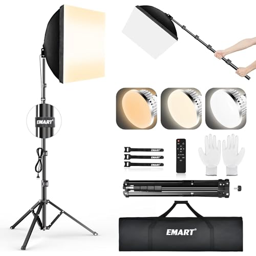 EMART Softbox Set Fotostudio, 40X40cm Softbox 85W LED Fotolicht mit 165cm Stativ, Professionelle Fotografie Beleuchtung Set für Studioleuchten, Portrait, Videoaufnahmen(1 Pack)