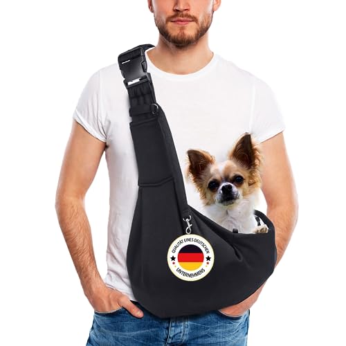 Hundetragetasche bis 10kg, verstellbare Tragetasche , Hundetasche für kleine Hunde und Katzen, Tasche für unterwegs, Hundetrage , Dog Carrier, Transporttasche (Schwarz)