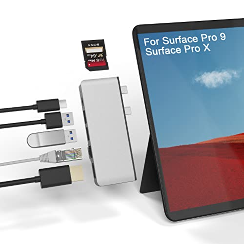Surface Pro 9 Accessories, Surface Pro 9 Docking Station mit 4K HDMI, USB C Thunerbolt 4 (Video+Daten+100W Laden),100 Mbps LAN, 3.5mm Audio, 2 USB 3.0, SD/TF für Surface Pro 9/Pro X