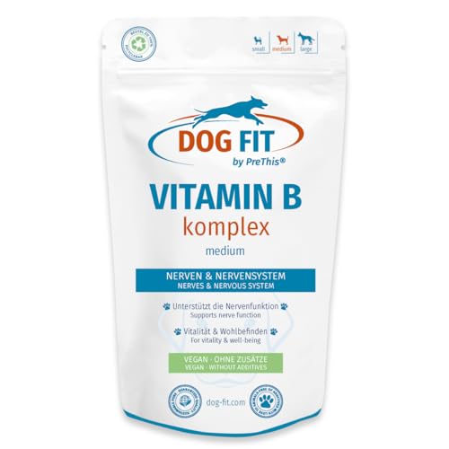 DOG FIT by PreThis® Vitamin B | Unterstützung der normalen Nerven- und Blasenfunktion sowie des Bewegungsapparates von Hunden I Vegan & ohne künstliche Zusätze I medium 10-25 kg