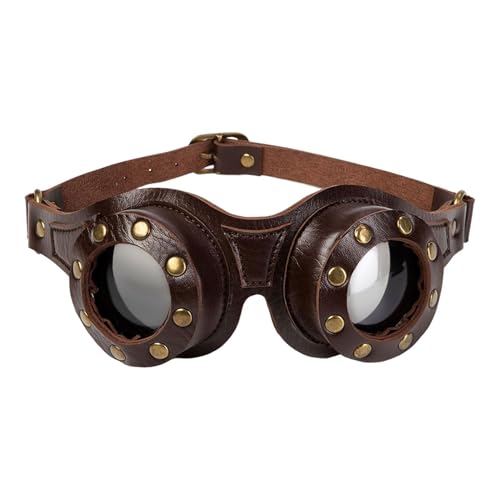 Vintage Sonnenbrille Motorradbrille Schutzbrille Fliegerbrille Für Fahrrad Skibrillen Vintage Motorräder Brille Für ATV Bike, PU Leder Steampunk Motorradbrille