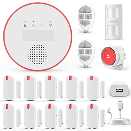 HXLZYF Alarmanlage Haus, WLAN-tür Alarmanlage mit APP (2,4 GHz und 5 GHz WLAN), Kabelloses 16-teiliges Set: Alarm Hub, Türsensoren, Anti-Haustier-PIR,Schützen Sie Ihre Familie
