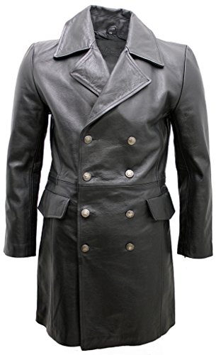 Infinity Männer langer schwarzer Deutscher Marineledermantel 2XL
