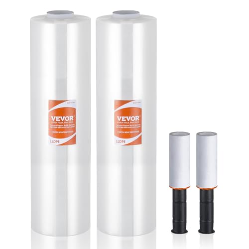 VEVOR Stretchfolie, 381 mm x 366 m, 2er-Set, 80 Gauge Industriestärke, transparente Palettenfolie, strapazierfähige Verpackungsfolie mit Griffen zum Verpacken von Paletten, Versand und Umzügen