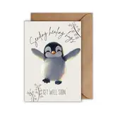 WBdesignz Gute Besserung Karte mit Umschlag - Trostkarte “Get well soon” Positive Gedanken Karten Aufbauende Sprüche Karten Pinguin Umarmung Karten zum Aufmuntern (Din A6)