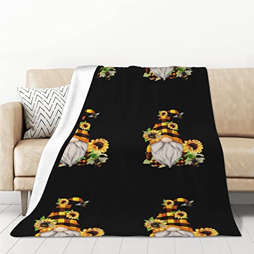 DMORJ Wichtel, Biene, gelbe Blumenmuster, Flanell-Überwurfdecke: warm, hautfreundlich, warm und bequem. Für Bett, Sofa, Couch, Schlafzimmer, 127 x 178 cm, dick