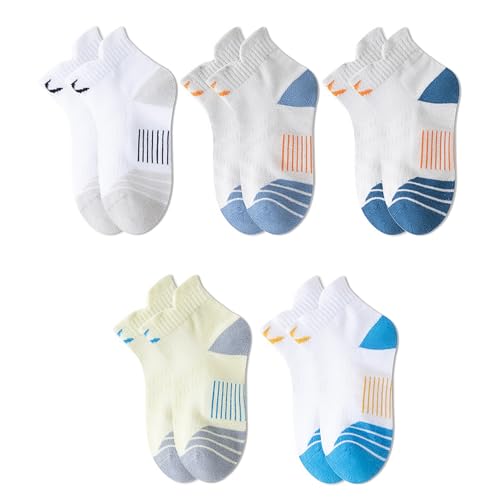 ANIMQUE 5 Paare Kleinkind Sneaker Socken Sommer Dünne Mesh Knöchelsocken 6-8 Jahre Kinder Baumwolle Sport Atmungsaktive Niedrig Geschnittene Socken, A07 XL