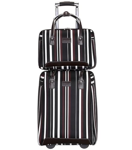 ASHSDI Koffer Reisekoffer Trolley Oxford-Stoff-Gepäck, Verschleißfest, Codeschloss-Gepäck, Koffer, Streifen, 2-teiliger Trolley-Koffer Boardcase Handgepäck (Color : C, Size : 2 Piece)