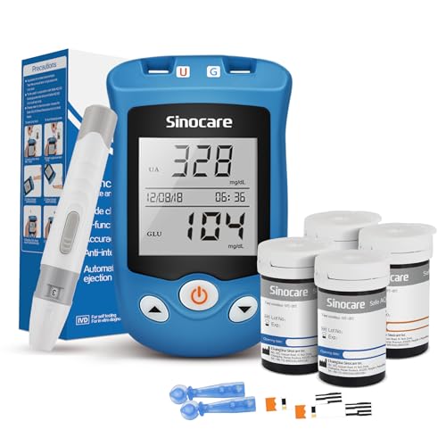 Harnsäure Messgerät Blutzuckermessgerät, Harnsäure Selbst Messen Kit, Zuckermessgerät mit Teststreifen Blutzucker Harnsäure Teststreifen (sinocare Safe AQ UG)