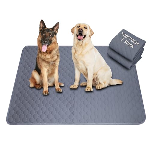 Waschbar Haustier-Urinunterlage, 2 Stück 100*70 cm Wiederverwendbare Welpenunterlagen Matte für Hunde, Super Saugfähig, Wasserdicht, Urinierunterlagen für Hunde, Auto, Reisen (Grau * 2)