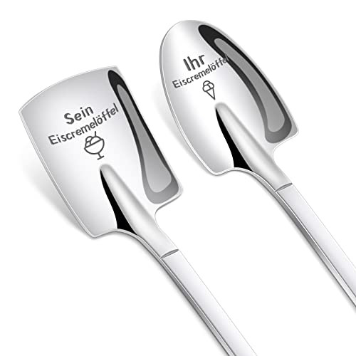 Tulolvae Hochzeitsgeschenke für Brautpaar, Jahrestag Geschenk für Ihn und Sie 2 Stück Eislöffel mit Gravur - Sein/Ihr Eiscremelöffel, Geburtstagsgeschenk Weihnachtsgeschenk für Frauen Männer