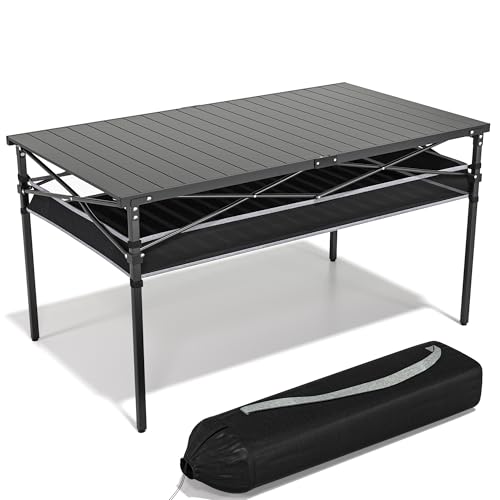 RELAX FIELD Campingtisch Klappbar mit Aluminium Aufrollbare Tischplatte, Camping Rolltisch Faltbar für 4-6 Personen mit Netztasche, Klapptisch Camping mit Tragetasche bis 100KG
