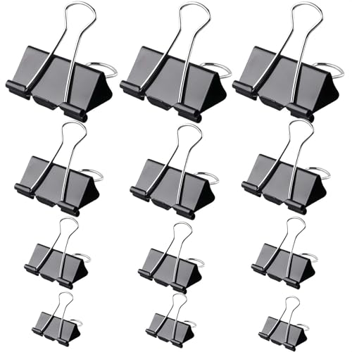 ZuiBestJia 100 Stück Foldback Klammern Schwarz 15mm/19mm/25mm/32mm Papierklammern, Büroklammern klammern metall Binder Clips Vielzweckklammern für Bürobedarf, Briefpapier Papier