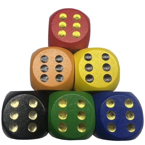 6 Stück Holzwürfel Groß Große würfel 30mm - Hölzerne Dice Große D6 Natürlich Holz Spielwürfel(Farbe