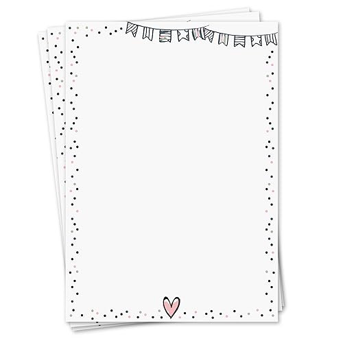 Briefpapier Set Konfetti I 50 Blatt 90 g/m² DIN A4 I stilvolles Schreibpapier vielseitig verwendbar rosa grün weiß I Geburtstag Urkunde Speisekarte I dv425