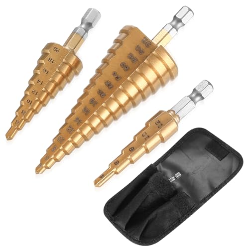 BieMian 3 STK HSS Stufenbohrer Metallbohrer Kegelbohrer Set, 4-12mm 4-20mm 4-32mm Schälbohrer Set Profi Lochbohrer für Holz Kunststoffbohrer Lochfräser Blechbohrer