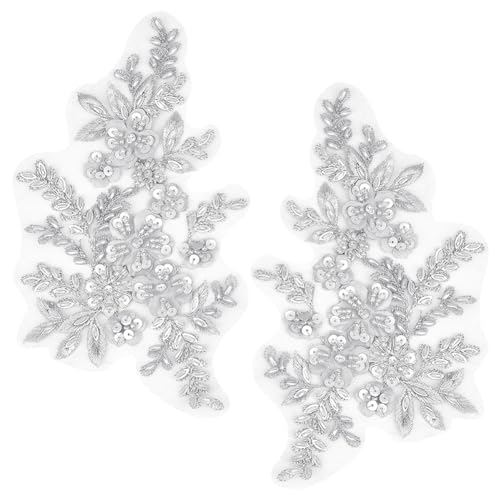GORGECRAFT 3D-Pailletten-Perlen Bestickte Spitzen-Applikation Blumen Blätter Zum Aufnähen Besatzflicken Glitzerperlen Blumenkragen Stoff Bastel-Dekoration Flicken Zum Nähen von Kleiderhosen Weiß