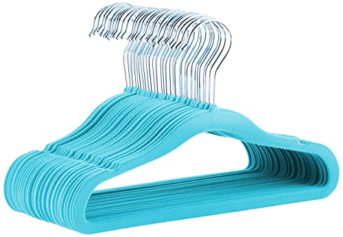 Amazon Basics Kinder-Kleiderbügel aus Samt, rutschfeste Kleiderbügel für Babys und Kleinkinder, 29 cm, 30er-Pack, Blau