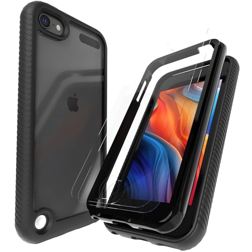 LUNOVATE Hülle für iPod Touch 5/6/7, Durchsichtig mit 2 Displayschutz Crystal Clear Schutzhülle Transparent Soft TPU Bumper Hard Case Cover für iPod Touch 5/6/7 - Schwarz