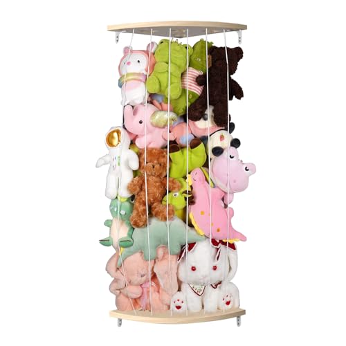 GUIGUZI Kuscheltier Aufbewahrung Organizer, Holz Eck Stofftier Regal, Kinderzimmer Hängend Spielzeug Organizer für Plüschtiere und Teddybären