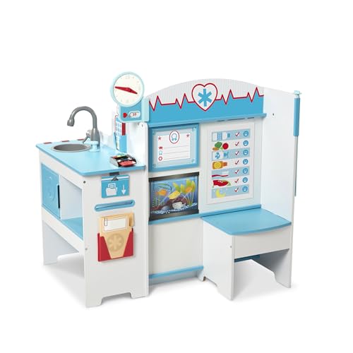 Melissa & Doug Werde gesund Arzt-Aktivitätenzentrum aus Holz – Warteraum, Untersuchungsraum, Empfangsbereich | Holzspielzeug | Rollenspielzeug | Montessori | 3+ | Geschenk für Jungs oder Mädchen