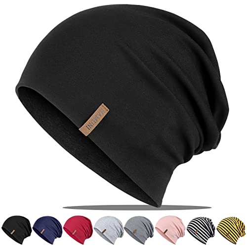 Mütze Damen Herren, Slouch Beanie Mütze, Weich Dünne Mütze aus Baumwolle, Leichte Atmungsaktiv Longbeanie, Jersey Chemo Mütze, Elastisch Laufmütze für Alle Jahreszeiten