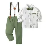 Volunboy Baby Jungen Anzug Set Bekleidung, Kleinkind Langarm Hemd mit Fliege + Hosenträger Hosen 4 Stück Anzug (2-3 Jahre,Dunkel Grün,Größe 100)
