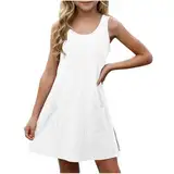 XINYUNZU Mädchen Kleider Ärmellos Atmungsaktive Kleid mit Tasche Leichte Sommerkleid Freizeitkleid Strandkleid Casual Dress Girl Freizeit Mädchenkleider für Kinder Weiß 13 Jahre