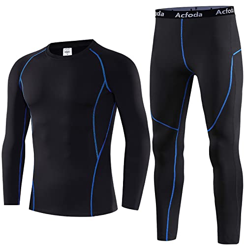 Acfoda Thermounterwäsche Herren Winter Skiunterwäsche Set Warm Funktionsunterwäsche Motorrad Thermo Unterwäsche Männer Funktionswäsche Sport Thermowäsche Lange Ski Unterhose Unterhemd Schwarz XL