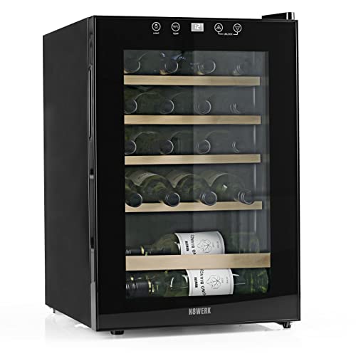 N8WERK Weinkühlschrank für bis zu 20 Flaschen Wein | Leise Kompressortechnologie, freistehend, Temperaturbereich 4 °C - 18 °C, Thermoverglasung | LC-Display, LED-Beleuchtung
