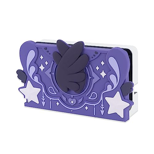 GeekShare weiche Silikon-Switch-Dock-Abdeckung, kratzfeste Frontplatte, Ärmelpolster, kompatibel mit Nintendo Switch/OLED-Ladestation – Star Wings-Serie, dunkle Version
