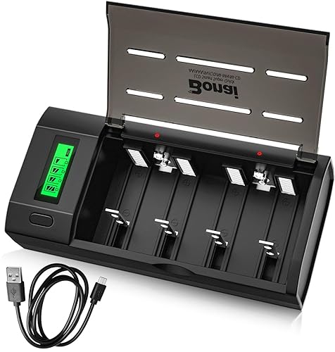 BONAI Akku Ladegerät LCD Universal Batterieladegerät Schnell Akkuladegerät USB Intelligent Battery Charger für AA/AAA/SC/C/D/9V NI-Mh/NI-CD Wiederaufladbare Batterien mit Entladungsfunktion