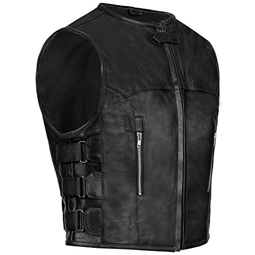 PAULGOS Lederweste Weste Kutte Leder Biker Rocker Motorrad Clubweste Bikerweste Motorradweste Schwarz BW10 (Schwarz, 3XL)