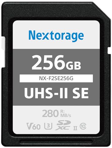 Nextorage Japanischer Hersteller UHS-II SD Karte 256GB SDXC V60 Maximale Lesegeschwindigkeit 280MB/s Maximale Schreibgeschwindigkeit 170MB/s 4K Aufnahme NX-F2SE256G Speicherkarte