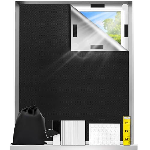 Fenster Verdunkelung Ohne Bohren 145x200CM, Schwarz Tragbare Verdunklungsstoff, Verdunkelung Fenster Mit Lineal Klettverschluss Nano-klebebänder, Fenster Abdunkeln Für Kinderzimmer Schlafzimmer Reisen