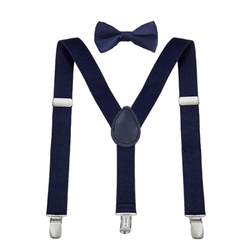 CXNXFD Kinder Hosenträger Fliege Set, Kinder-Hosenträger mit Elastischer Y-Form Verstellbar mit Clips (Blau)