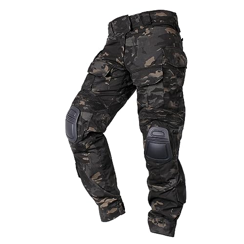 IDOGEAR G3 Kampfhose mit Knieschützern, Cargohose, Herren, taktisch, Arbeitshose, Camouflage, Militär, Multi-Pockets, Multi-Camo Schwarz, M