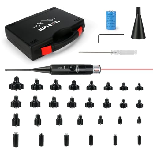 KinZon Professionelles Laser-Einschießgerät, Kaliber 0.17 bis 0.78 (12GA), Rotes Laser-Boresight, 30 Adapter, mit Spitze zur verbesserten Stabilisierung, für Jagd und Airsoft