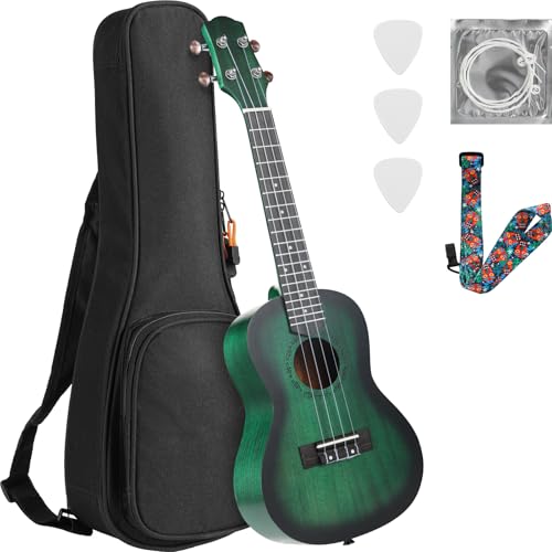 Ukulele Kinder Erwachsene, Gitarre Kinder 21 Zoll, Sopran Ukulele Handcraft, Mahagoni Holz Hawaii Gitarre mit Saiten Gurt Plektren Gigbag, Kleine Instrument Anfänger Kindergitarre ab 6 Jahre, Grün