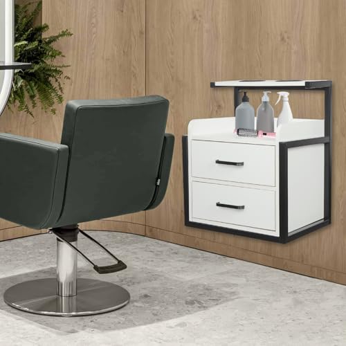 Esyogen Hänge Salon-Wandschrank mit 2 Ablagen Wand montierte Aufbewahrungsschrank für Wellnessräumen Friseurgeschäften Salons Aufbewahrungsschrank mit Haartrocknerhalter (schwarz weiß)