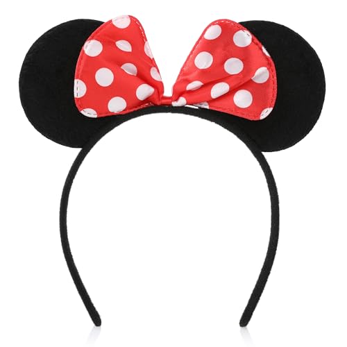 KarneLux Maus Ohren Haarreif - Mouse Verkleidung mit Schleife für Damen - Ideal für Karneval, Fasching oder Motto-Partys