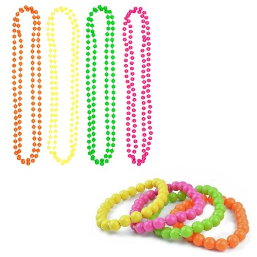 BOBOZHONG Neon-Perlenketten,8 Stück Neon Perlen Halskette Armbänder 80Er Jahre Kostüm Zubehör Jahre Vintage Halskette, Partykette, Mode-Accessoires