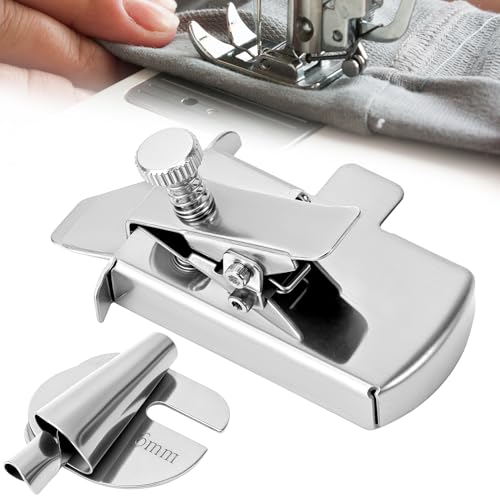 QWORK® Nähmaschinen Magnetische Nahtführung und 6mm Rolled Saum Nähfuß, Edelstahl Nähzubehör für industrielle Maschinen