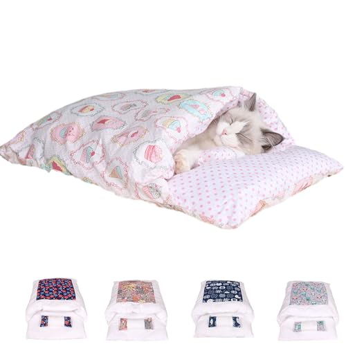 Argumub Orthopädischer Katzenschlafsack Katzenbett Katzenschlafsack Flauschig Warmer Abnehmbare Waschbare Kleines Haustierbett Für Katzen Hunde (L, Pink Ice Cream)