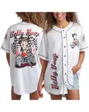 Betty Boop Baseball-Trikot für Damen, Vintage-Stil, Button-Down-Uniform-Top, Retro-Trikot, T-Shirt für Frauen (S-XL), Betty Boop Motorrad, Groß
