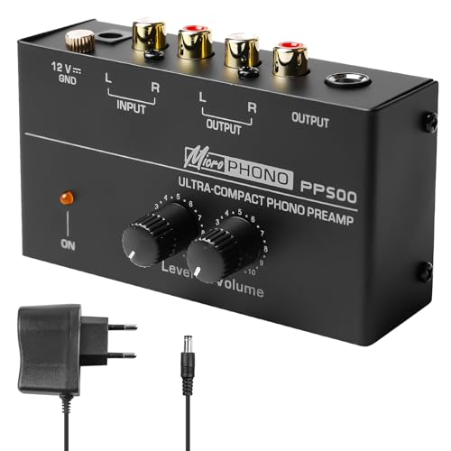 Phono Vorverstärker Plattenspieler, Plattenspieler Schwarz Stereo-Verstärker mit MM Abtast Systemen, Phono Preamp für Plattenspieler, Verstärker Stereo mit Pegel, RCA Input & Output