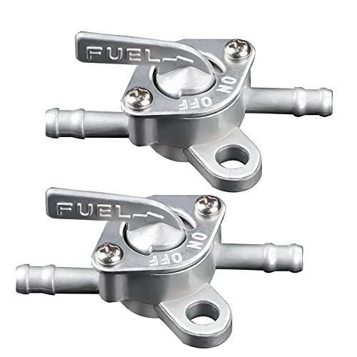 2 Stück Benzinhahn Universal, 6mm Benzinhahn Schalter, Kraftstofftank Benzinhahn Schalter mit Schließfunktion für Moped Mofa Motorrad und Quad Silber