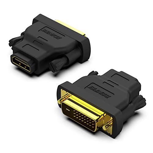 BENFEI Bidirektional DVI(DVI-D) zu HDMI Adapter 2 Stück, DVI (DVI-D)-Stecker auf HDMI-Buchse Adapter mit vergoldetem Stecker, unterstützt 1080P