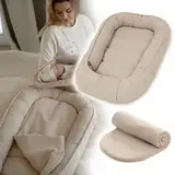 PALULLI® Baby Nestchen 100x60cm – Weiches Musselin-Babynest mit Matratze | Schlafnest, Kokon, Reisebett für Neugeborene | 100% Baumwolle (Beige)