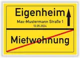 Ortsschild Bild Mietwohnung Eigenheim Hausbau Haus Hauskauf Einzugsgeschenk persönliches Geschenk personalisiert mit Namen und Datum Umzug in eigenes Haus